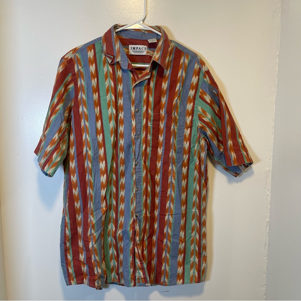 Impact 100% cotton short sleeve button‎ down shirt men's size large